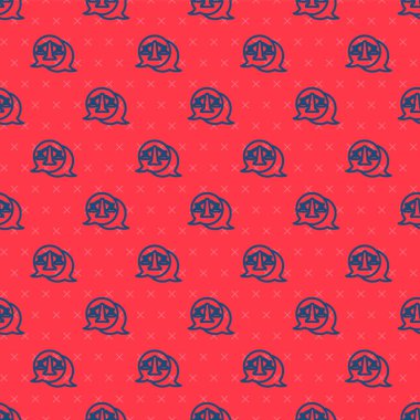 Adalet simgesinin mavi çizgisi kırmızı arka planda izole edilmiş. Hukuk mahkemesi sembolü. Denge tabelaları. Vektör.