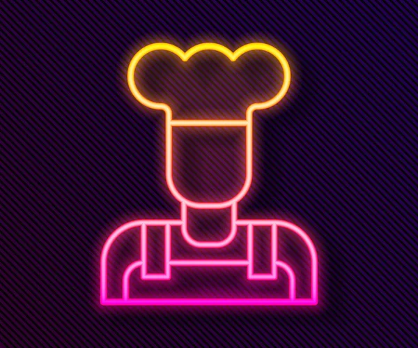 Gloeiende Neon Lijn Kok Pictogram Geïsoleerd Zwarte Achtergrond Chef Symbool — Stockvector