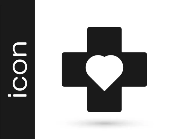 Corazón Gris Con Icono Cruz Aislado Sobre Fondo Blanco Primeros — Archivo Imágenes Vectoriales