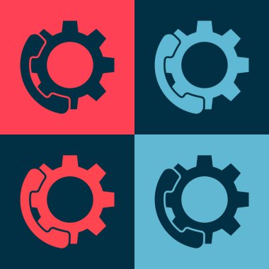 Pop Art Telefon 24 saat destek ikonu renk arkaplanında izole edildi. Tüm gün müşteri destek merkezi. Tam zamanlı çağrı servisi. Vektör İllüstrasyonu.