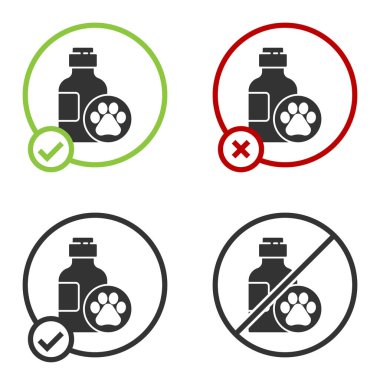 Beyaz arka planda siyah evcil hayvan şampuanı ikonu var. Evcil hayvan bakım işareti. Köpek temizleme sembolü. Çember düğmesi. Vektör.