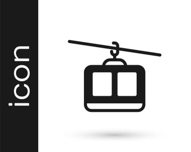 Beyaz arkaplanda siyah kablo araba simgesi izole edildi. Füniküler işaret. Vektör.