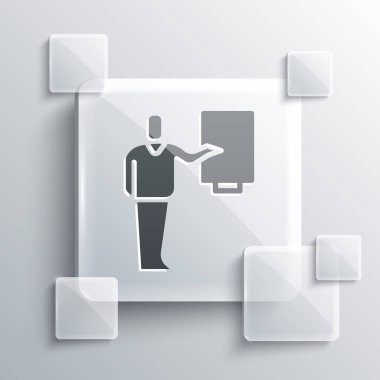 Grey Museum guide icon isolated on grey background. Square glass panels. Vector.