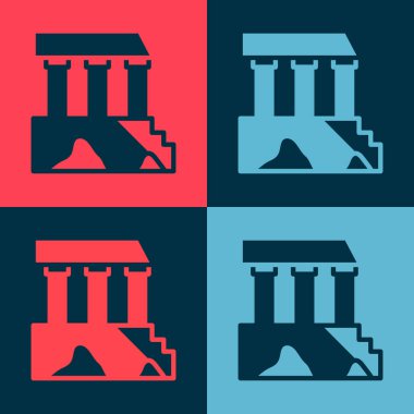 Atina, Akropolis, Yunanistan 'dan Pop Art Parthenon renkli arka planda izole edildi. Antik Yunan ulusal simgesi. Vektör.