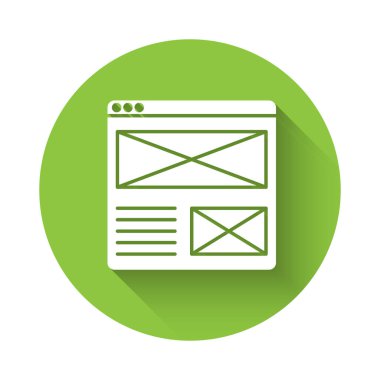 Beyaz Tarayıcı pencere simgesi uzun gölgeli izole edildi. Yeşil daire düğmesi. Vektör.