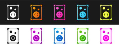 Stereo hoparlör simgesini siyah beyaz arkaplanda izole et. Ses sistemi hoparlörleri. Müzik ikonu. Müzikal sütun hoparlörü. Vektör.