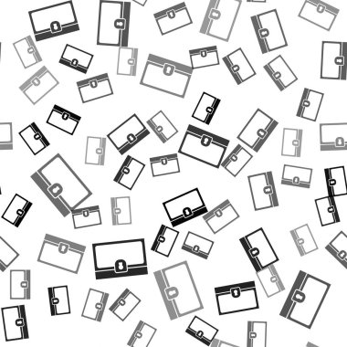 Siyah Antika hazine sandığı simgesi beyaz arka planda izole edilmiş pürüzsüz desen. Altın sikkeli klasik tahta sandık. Vektör.