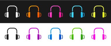 Kışlık kulaklık simgesini siyah beyaz arkaplana ayır. Kulaklıklar. Vektör.