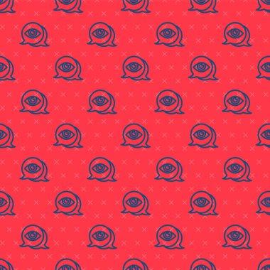 Mavi çizgi göz tarama simgesi kırmızı arkaplanda izole edilmiş kusursuz desen. Göz taraması yapılıyor. Güvenlik kontrol sembolü. Siber göz işareti. Vektör.