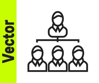 Siyah çizgi İş Hiyerarşisi organizogram grafiksel bilgi simgesi beyaz arkaplanda izole edildi. Kurumsal yapı grafik elementleri. Vektör.