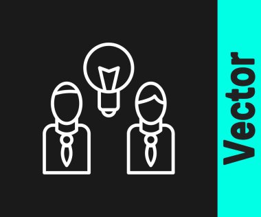 Ampul simgesi olan insanlar siyah arkaplanda izole edilmiş. Fikir kavramı. Vektör.