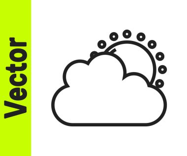 Siyah çizgi güneşi ve bulutlu hava durumu ikonu beyaz arkaplanda izole edildi. Vektör.