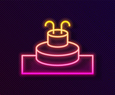 Parlayan neon hattı Çeşme simgesi siyah arkaplanda izole edildi. Vektör.