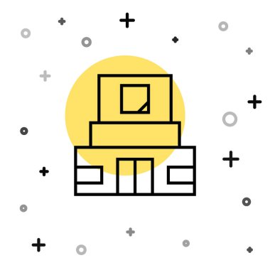 Lenin simgesinin siyah çizgi mozolesi beyaz arkaplanda izole edilmiş. Rusya 'nın mimari eserleri, turistik yerler. Moskova 'daki Kızıl Meydan' da Kraliyet Kalesi. Rastgele dinamik şekiller. Vektör.