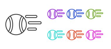 Siyah çizgi tenis topu ikonu beyaz arkaplanda izole edildi. Spor malzemeleri. Simgeleri renklendirin. Vektör.