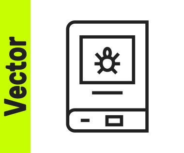 Beyaz arkaplanda izole edilmiş böcek ikonu hakkındaki siyah çizgi kitabı. Vektör.