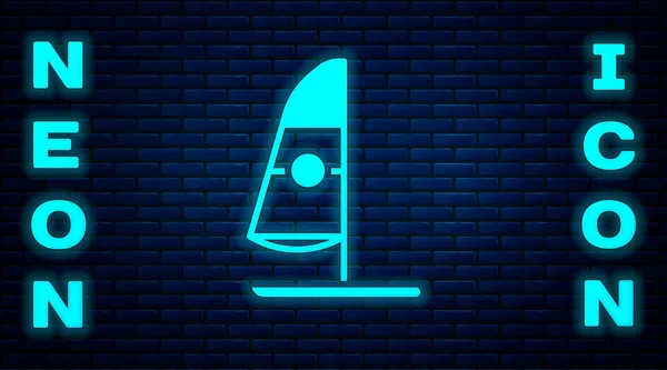 Glowing Neon Windsurfing Icon Isolated Brick Wall Background Vector Illustration — 스톡 벡터