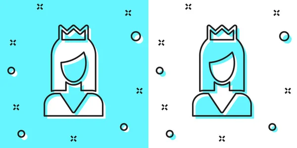 Icono Princesa Línea Negra Aislado Sobre Fondo Verde Blanco Formas — Vector de stock