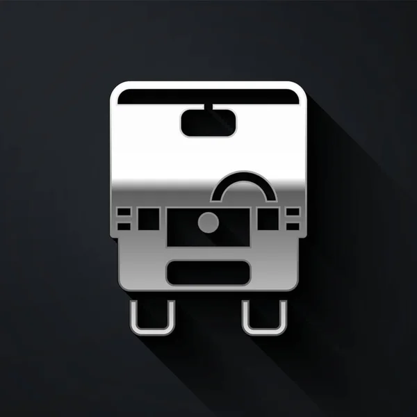 Silbernes Bus Symbol Isoliert Auf Schwarzem Hintergrund Verkehrskonzept Busfahrt Verkehrsschild — Stockvektor