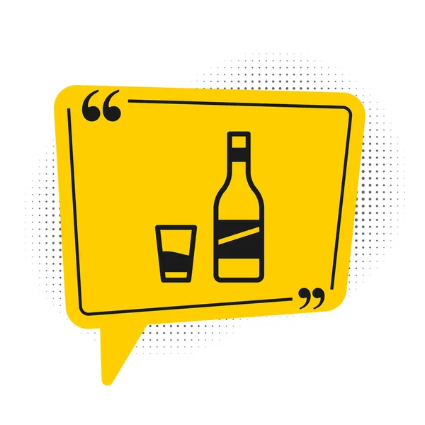 Black Bottle Vodka Glass Icon Isolated White Background Yellow Speech — Stock Vector