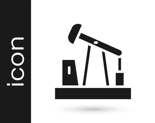 Zwarte Oliepomp Pomp Jack Pictogram Geïsoleerd Witte Achtergrond Olieplatform Vector — Stockvector