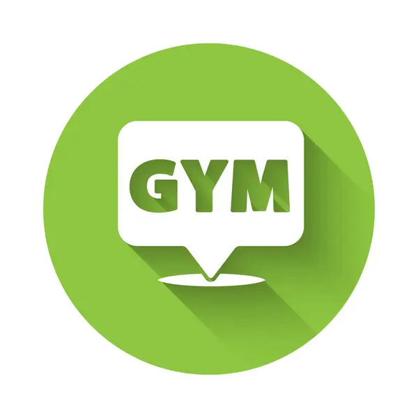 Icono Gimnasio White Location Aislado Con Sombra Larga Botón Círculo — Vector de stock