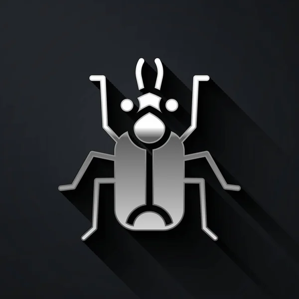 Silver Beetle Bug Icoon Geïsoleerd Zwarte Achtergrond Lange Schaduw Stijl — Stockvector