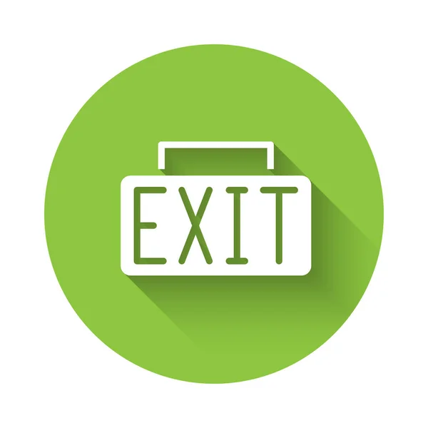 White Exit Icon Isolated Long Shadow Fire Emergency Icon Green — Vetor de Stock