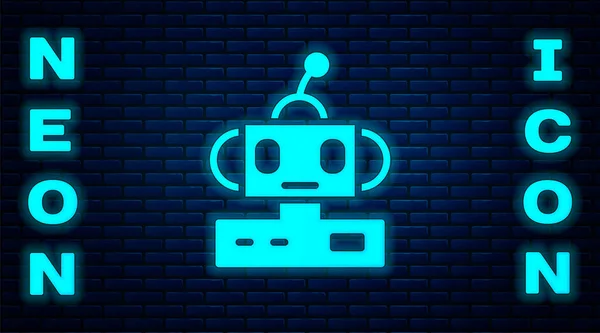 Ragyogó Neon Robot Játék Ikon Elszigetelt Téglafal Háttér Vektor — Stock Vector