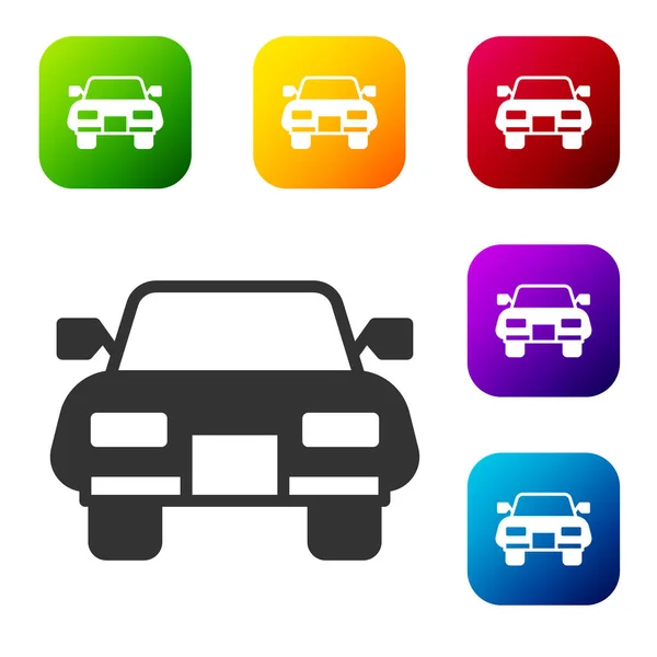 Black Car Icon Isolated White Background Set Icons Color Square — Stock vektor