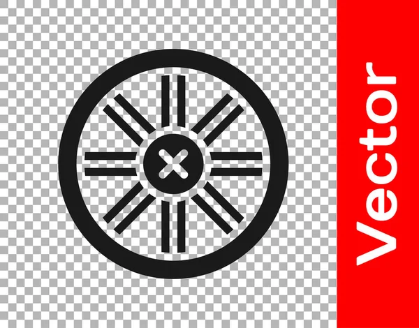 Black Old Wooden Wheel Icon Isolated Transparent Background Vector — Vetor de Stock