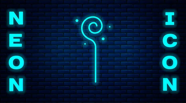 Leuchtende Neon Magic Personal Symbol Isoliert Auf Backsteinwand Hintergrund Zauberstab — Stockvektor