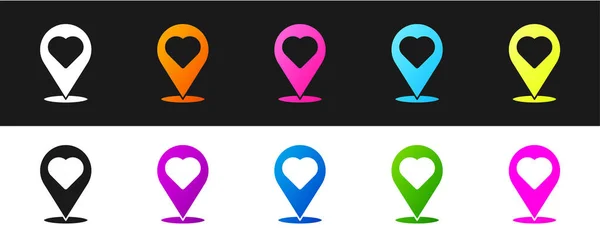 Establecer Puntero Mapa Con Icono Corazón Aislado Sobre Fondo Blanco — Archivo Imágenes Vectoriales