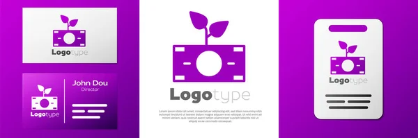 Logotype Geld Plant Pot Pictogram Geïsoleerd Witte Achtergrond Groei Van — Stockvector