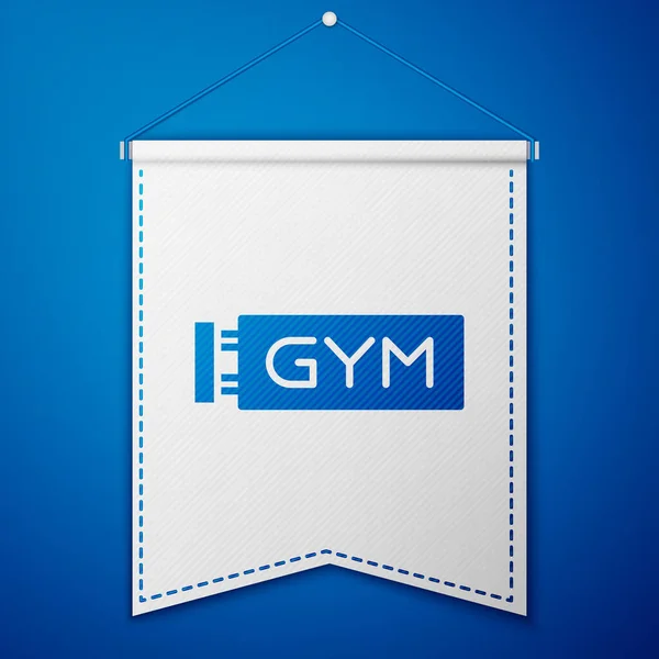 Blue Location Gym Icon Isolated Blue Background White Pennant Template — Stock Vector