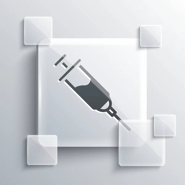 Grey Doping Syringe Icon Isolated Grey Background Square Glass Panels —  Vetores de Stock