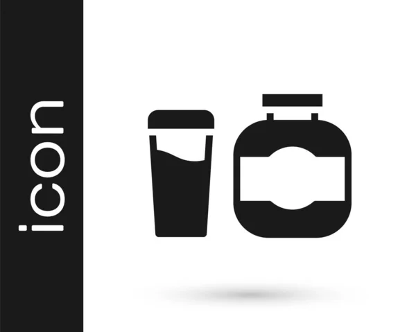 Черный Спорт Питания Бодибилдинга Протеина Энергетический Напиток Пищевой Значок Изолированы — стоковый вектор
