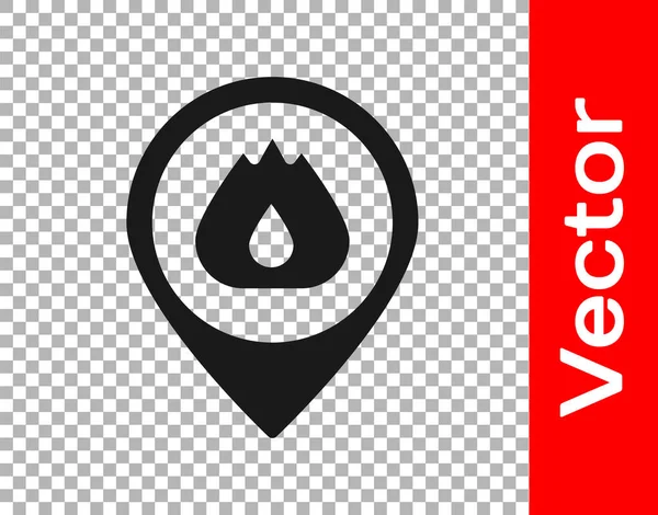 Schwarzer Kartenzeiger Mit Flammensymbol Auf Transparentem Hintergrund Feuer Der Nähe — Stockvektor