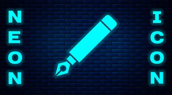 Leuchtende Neon Füllfederhalter Symbol Isoliert Auf Backstein Hintergrund Stift Werkzeug — Stockvektor