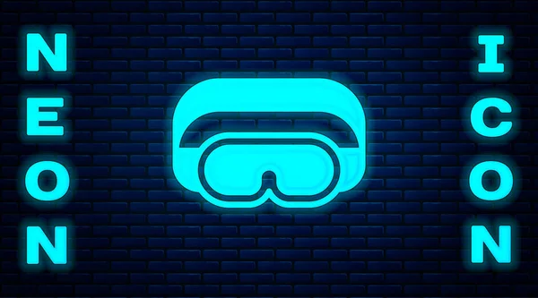 Glowing Neon Ski Goggles Icon Isolated Brick Wall Background Extreme — Διανυσματικό Αρχείο