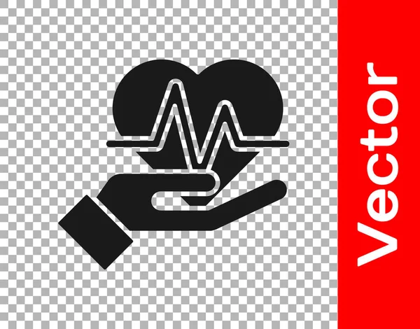 Icona Della Frequenza Cardiaca Nera Isolata Sfondo Trasparente Segno Battito — Vettoriale Stock