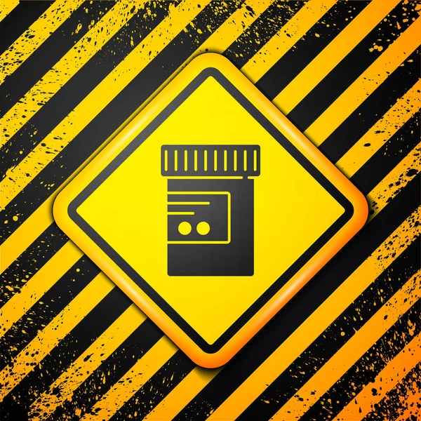 Schwarze Medizin Flasche Und Pillen Symbol Isoliert Auf Gelbem Hintergrund — Stockvektor