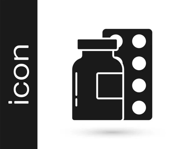 Black Pills Blister Pack Icon Isolated White Background Medical Drug — Stock Vector