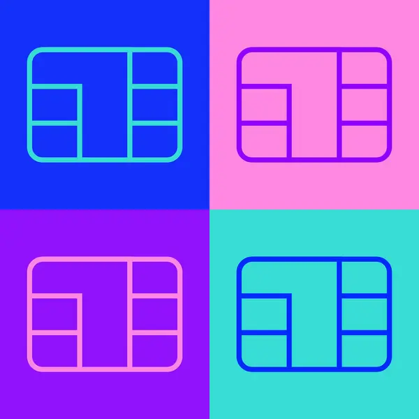 Pop Art Line Credit Card Chip Icon Isolated Color Background — Vetor de Stock