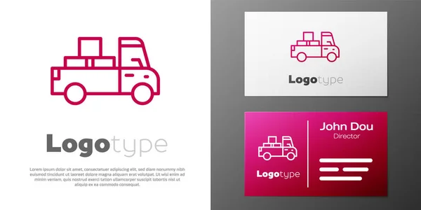 Logotype Line Delivery Truck Cardboard Boxes Icon Isolated White Background — Stock Vector