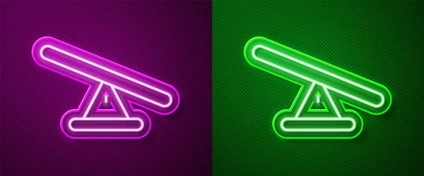 Glowing Neon Line Seesaw Icon Isolated Purple Green Background Teeter — Stock Vector