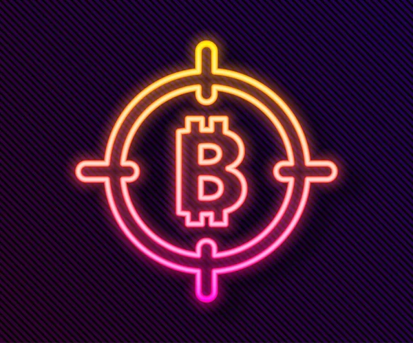 Línea Neón Brillante Bitcoin Icono Destino Aislado Sobre Fondo Negro — Vector de stock
