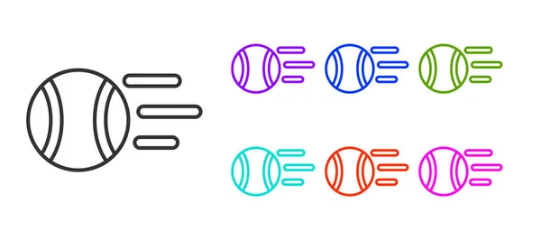 黑线网球图标孤立在白色背景 运动器材 设置彩色图标 — 图库矢量图片