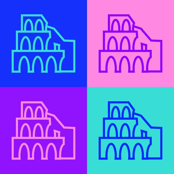 Pop Art Lijn Colosseum Rome Italië Pictogram Geïsoleerd Kleur Achtergrond — Stockvector