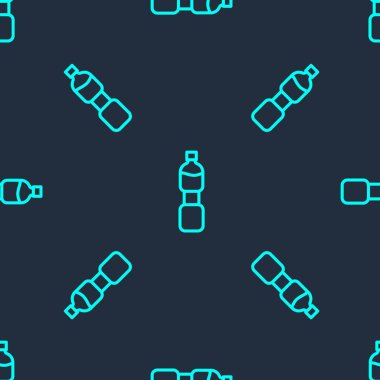 Yeşil çizgili bir şişe su ikonu mavi arka planda izole edilmiş pürüzsüz desen. Soda su içme tabelası. Vektör.